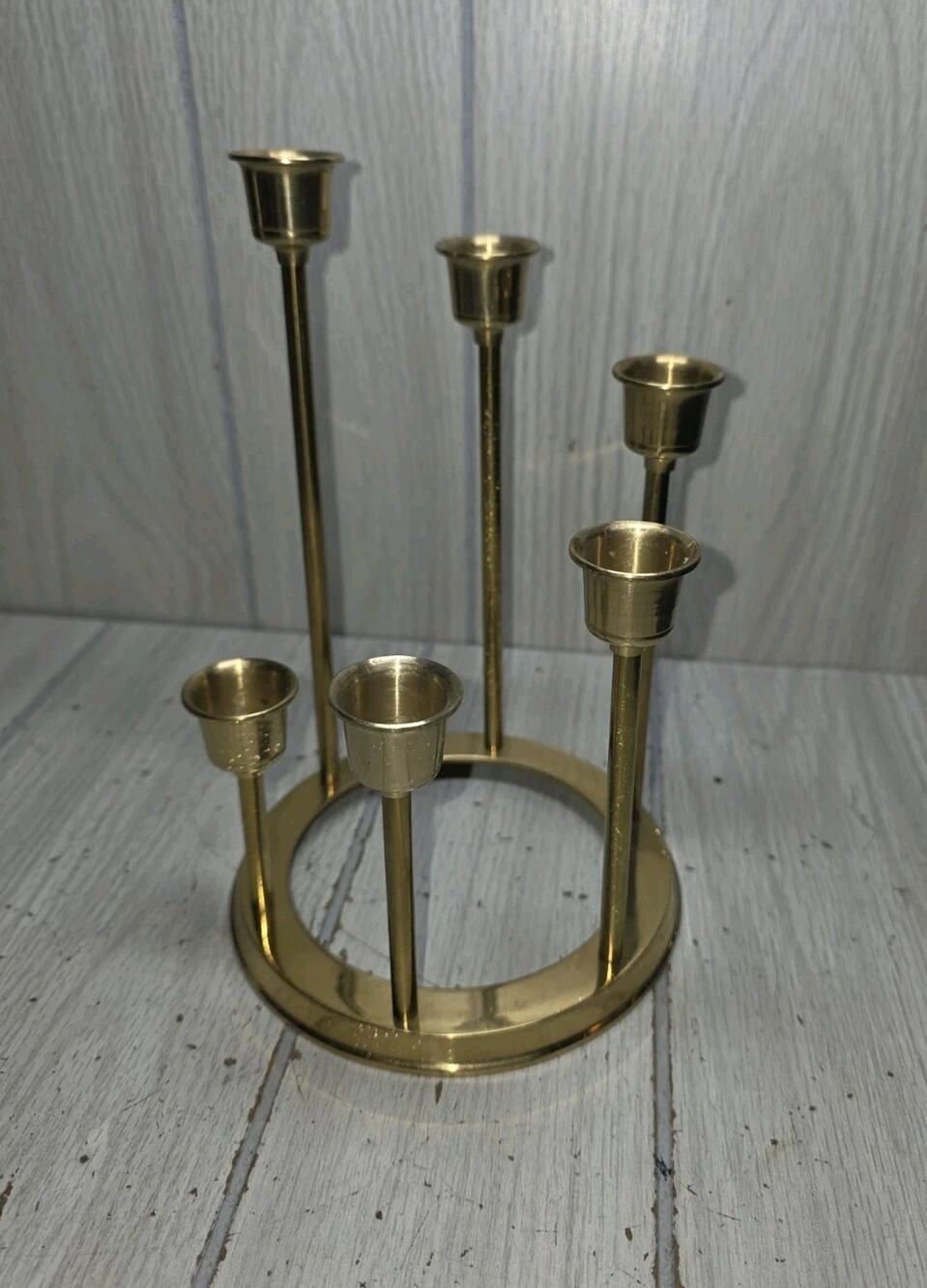 Vintage Brass Round Graduated Height Candle Holder Hollywood Regency Gothic